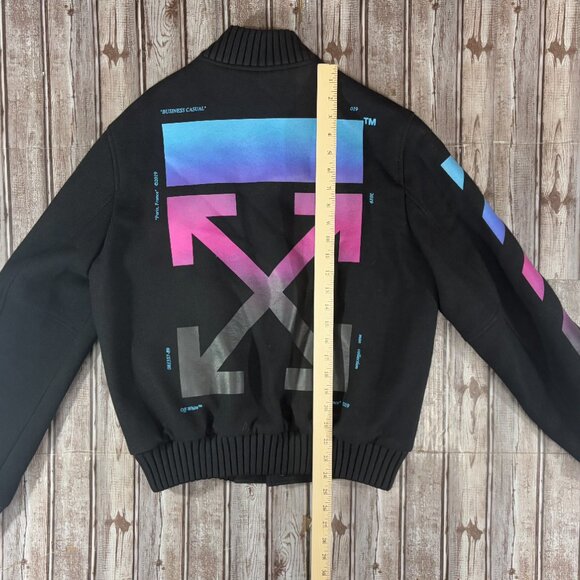 Off-White wool blend varisity jacket size Medium color black multi - Picture 2 of 10
